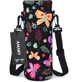 AMARY 1000ML Neoprene Water Bottle Carrier Bag with Adjustable Shoulder Strap,Insulated Water Bottle Cover for Stainless Steel/Glass/Plastic Bottles 34OZ (Birds)