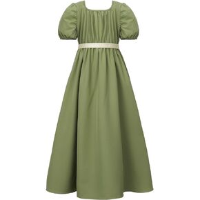 Girls Regency Dress, Victorian Dress, Short Puff Sleeve Long Dress with Satin Sash, Summer Dress 10-14Y