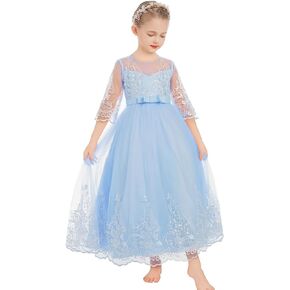 IDOPIP Flower Girl Lace Dress for Kids Wedding Bridesmaid Pageant Party Formal Gown Princess Communion Puffy Tulle Dresses