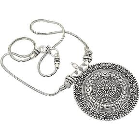 Indian Oxidies Pendant With Earring Set - Indian Ethnic Afghani Pendant Silver Oxidize Jewelry Women - Boho Gypsy Tribal Statement Necklace Earrings Jewelry Set for Girls - Wedding Wear Jewellery Gift for Her