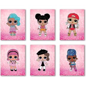 Pink Modern Cartoons LOL Doll Theme Canvas Wall Art Prints,Set of 6 Girl Bedroom Poster,Kids Boys or Girl Birthday Gift,Nursery Baby Room Bathroom Home Decor(8x10 Inch,Unframed) in Kuwait