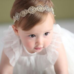 Gold Lace Elastic Headband for Baby Girl Flower Leaf Stretch Toddler Hairband Soft Lace Hair Accessories for Infants Toddlers Kids (Leaf and Rhinestone)