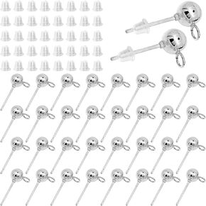 120Pcs Hypoallergenic Ball Studs for Jewelry Making,Round Ball Earring Posts Ball Post Earring Studs with Loop and 200Pcs Clear Earring Backs for DIY Jewelry Making(KC Gold and White K)