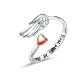 خاتم جناح الملاك من الفضة الإسترليني عيار 925 قابل للتعديل، خاتم قلب من ريش الملاك الحارس، هدية مجوهرات للنساء والفتيات in Kuwait