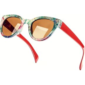 Sunglasses Women's Trendy Retro Floral Design | Polarized Lens UV Protection | Square Cat Eye Frame | Casual & Active Wear