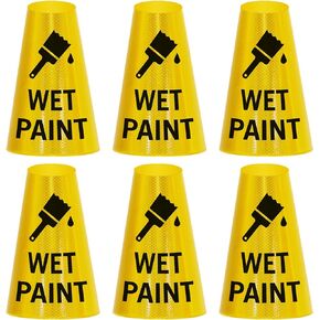 SmartSign 6-Pack "Wet Paint" Reflective Cone Message Sleeve Collar with Symbol, 360-Degree Visibility, Non-Adhesive Vinyl Signs for Traffic Safety Cones, 3-Side Print [Cone Not Included]