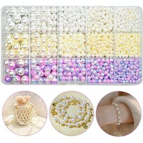 1200 قطعة 15 لونًا متدرجًا من اللؤلؤ الصناعي وخرز لؤلؤ ABS ناعم وخرز قوس قزح لصنع المجوهرات بنفسك أقراط وقلائد وأساور (قطر 6 مم) in Kuwait