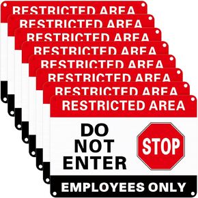 8 Pcs Employees Only Sign Restricted Area Do Not Enter Sign with 4 Pre Drilled Holes Reflective Warning Signs Easy to Mount Rust Free Aluminum Uv Protected Waterproof Weatherproof(Simple)