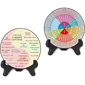 2 Pcs Therapist Office Decor with Black Base Things I Can Control Feelings Wheel Chart Mental Health Decor for Office Bedroom School Counseling Office Must Haves
