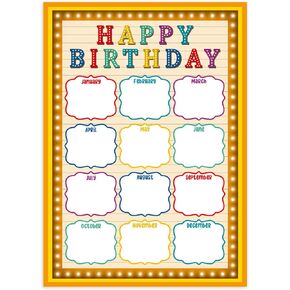 JUESMOS Happy Birthday Chart Poster for Classroom Birthday Poster for Classroom Birthday Calendar Poster for Back To School Classroom Bulletin Board Office Decorations Teacher Supplies