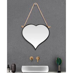 17 Inch Heart Wall Mirror with Black Metal Frame,Heart Shaped Mirror with Hanging Rope for Home Decor-0972RZ-B