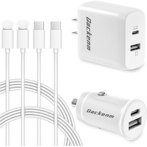 65W USB C Dual Port Fast Wall Charger Block, Car Charger Fast Charging + 2pcs 6.6FT Cable + 60W Dual USB C Car Lighter Charger for iPhone 15/15 Plus/15 Pro Max, iPad Pro/Air/Mini, Pixel 8/7/6