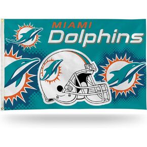 Rico Industries NFL Miami Dolphins Helmet 3-Foot by 5-Foot Single Sided Banner Flag with Grommets