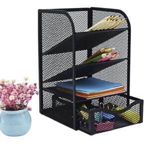 Mesh Desk Organizer, Multi-Functional Pen Holder, Pen Organizer for Desk, Desktop Stationary Organizer, Desktop Storage Rack for School Home Office Art Supplies