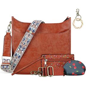 KITATU Crossbody Bags for Women Hobo Handbags Cherry's Wallet Set Vegan Leather Shoulder Purse 2 Adjustable Guitar Straps