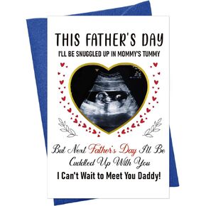 BIZIBAFF Funny First Fathers Day Card for Dad from Bump Daughter Son, Happy 1st Fathers Day Photo Frame Card, First Fathers Day Gift Card for First Time Dad New Dad Daddy Father To Be Husband Him