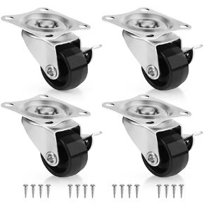 1" Low Profile Caster Polypropylene Wheels Set of 4, No Noise Casters for Furniture, Small Rectangle Swivel Caster with 360 Degree Top Plate 22 lbs Weighs Capacity Each Caster, with Brake