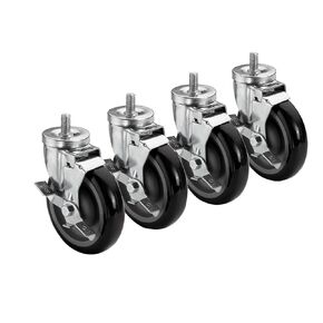 Kronwe 28-145S 11 Threaded Stem Caster, Side Brake, 5" Wheel, Set of 4, 220 Lbs. Per Caster, 6" Overall 5/8"
