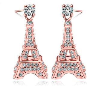 Love Paris Eiffel Tower Crystal Stud Dangle Earrings Parisian