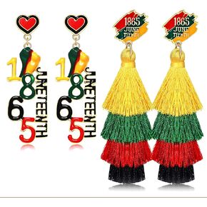 2Pairs African Earrings for Women Juneteenth Earrings 1865 Africa Map Sunflower Power Fist Dangle Earrings Layered African Tassel Earrings Black History Month Juneteenth African Jewelry Accessories Outfits Gifts