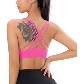 Strappy Sports Bras for Women Padded Wirefree Seamless Criss Cross Strap Back Workout Athletic Bra