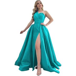 One Shoulder Satin Prom Dresses Long Ball Gown Formal Dresses for Women Evening Gowns with Slit
