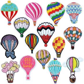 Woohome 15 PCS Iron On Patches Hot Air Balloon Sewing Repair Patches Jeans Patch Iron on Inside for Clothing Jeans and DIY Repair