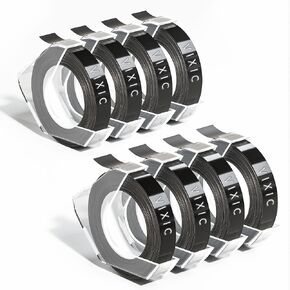 Embossing Label Tapes, Compatible Dymo Refills 3/8 Inch 3D Plastic 1741670 White on Black for Dymo Organizer Xpress Tape 1540 1550 1570 Office Mate II 12965 DYM12966 Embossed Labels, 8-Pack