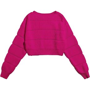 Floerns Women's Solid Rib Knit Drop Shoulder Long Sleeve Crop Pullover Sweater Top