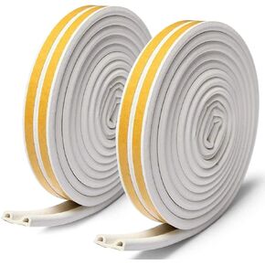 Doors Windows Weather Stripping Seal Strip, D Type 10 m Rubber Seal Weather Strip Foam Tape, Anti-Collision Self-Adhesive Doors Windows Water-proofing Sound-proofing - 2 Roll/Total 10m (White)