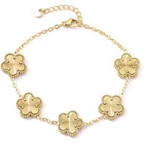 Four Leaf Clover Bracelet for Women 14K Gold Plated Stainless Steel Link Bracelet Wrist Jewelry Lovely Gift