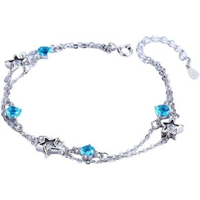 Star Infinity Love Heart Link Adjustable Bracelets for Women Girl 925 Sterling Silver with 5A Cubic Zirconia,Mother's Day Birthday Christmas Gifts for Girls