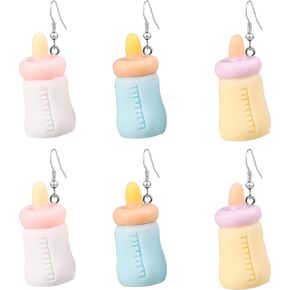3 Pairs Baby Bottle Earrings Cute Resin Milk Bottle Dangle Earrings Cartoon Stereo Baby Bottle Drop Earrings for Women Girls Jewelry