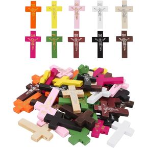 Generic 50 Pieces Small Wooden Crosses,Holding Crosses,Portable Prayer Crosses,Cross Catholic Spiritual Religious Cross,Wood Cross Ornaments for Easter Baptism Church Decor Christian Gift