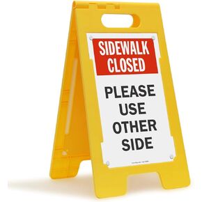 SmartSign 25 x 12 inch “Sidewalk Closed - Please Use Other Side" Two-Sided Folding Floor Sign, Digitally Printed Polypropylene Plastic, Multicolor
