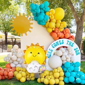 163Pcs Bee Balloons Garland Arch Kit with Lemon Yellow Smoke Brown Khaki Balloons for Baby Shower Sunflower Birthday Gender Reveal Bee Daisy Party Decorations