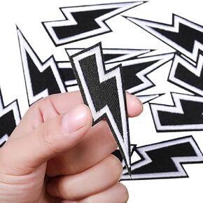 Mtlee 12 Pcs Iron on Patches Black Lightning Bolt Iron on Patches Thunderbolt Flash Embroidery Appliqués DIY Sew on for Clothes, Motorcycle Jacket, Backpack, Cap, Jean, Bedsheet to Cover Hole Logo