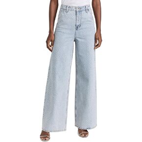 Self Portrait Women's Blue Rhinestone Wide Leg Jeans in Kuwait