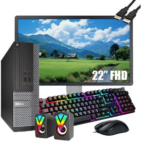 Dell OptiPlex SFF Desktop Computer with 22"" Full HD Monitor Bundle PC Set, Intel Quad Core i5-3570,16GB RAM, 256GB SSD, RGB Keyboard and Mouse, WiFi, Windows 10 Pro (Renewed), Black