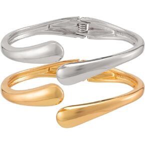 Gold Bangle Bracelets for Women Chunky Cuff Bracelet 18K Gold Plated Open Teardrop Bangle Set Wide Wire Irregular Minimalist Silver Jewelry Gift