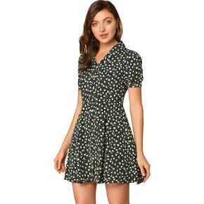 Allegra K Women's Floral Shirt Dress 2024 V Neck Short Sleeve Button Front Shirtdress Summer Dresses