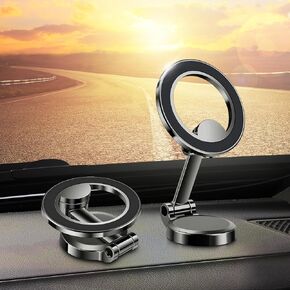 for Magsafe Car Mount, 360° Rotation All-Metal Magnetic Phone Holder for Car Dashboard, Strong Magnets Folding Car Holder Mount Stand Fit for iPhone 15 14 13 12 Pro Max Magsafe Case, Black