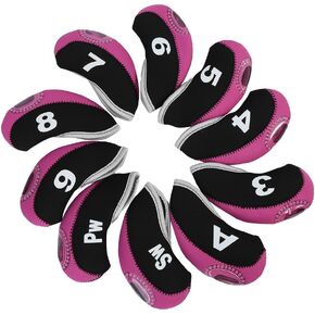 VGEBY 10 Pcs Neoprene Golf Club HeadCovers Iron Head Protect Cover Set (Color : Black+Rose Red) Golf Club Covers Girons