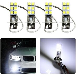 4PCS H1 Car LED Fog Light Headlight Bulbs, 12SMD-5050 Chip Waterproof Low Beam LED Lamps, 6000K Anti-fog Bright Daytime Running Lights Suitable for Most Car Models (White)