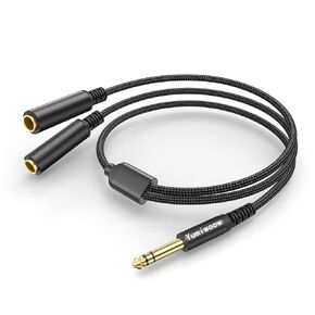 Stereo 1/4" 6.35mm TRS Plug to Dual 1/4 6.35mm TRS Jack Adapter Cable,11.8inch (30cm),Aluminum Alloy Shell+Gold-Plating,Dual-Shield Cable