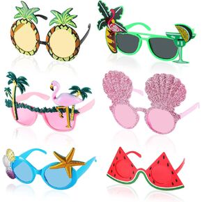 6 Pairs Novelty Party Sunglasses, Funny Luau Party Sunglasses Hawaiian Tropical Glasses Beach Themed Party Supplies Decoration