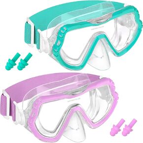 2 Pack Swim Goggles with Nose Cover - Youth Swimming Goggle with Fabric Strap - Adults Snorkeling Diving Mask Gear with Earplugs Set