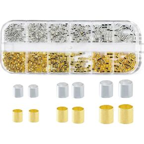1050 Pcs Silver and Gold Crimp Beads for Jewelry Making, 1.5mm 2mm 2.5mm Crimping Bead Stopper Crimp Tubes for Earring Necklace Pendant DIY Jewelry Making