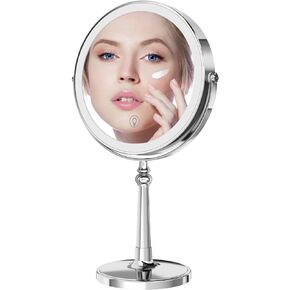 9" Large Make up Vanity Mirror with Lights Black Two Way Mirror 1x/10x Magnifying Mirror with Light and Stand 4000mAh Rechargeable Led Makeup Mirror for Desk Dresser Table