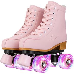 YYW High-top PU Leather Roller Skates for Women，Outdoor Roller Derby Skates for Unisex Beginners with Light up Wheels